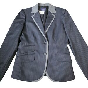 Brooks Brothers 346 Pinstripe Blazer Jacket Women Size 4 Wool Gray Trim